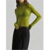 imageWomens Sheer Mesh High Neck T Shirts Long Sleeve Slim Fit Tee Tops ClubwearGreen