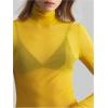 imageWomens Sheer Mesh High Neck T Shirts Long Sleeve Slim Fit Tee Tops ClubwearYellow