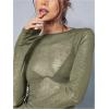 imageWomens Sheer Mesh Long Sleeve T Shirts Boat Neck Slim Fit Tee Tops Going Out See Through ShirtsArmy Green