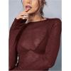 imageWomens Sheer Mesh Long Sleeve T Shirts Boat Neck Slim Fit Tee Tops Going Out See Through ShirtsBurgundy