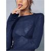imageWomens Sheer Mesh Long Sleeve T Shirts Boat Neck Slim Fit Tee Tops Going Out See Through ShirtsDark Blue