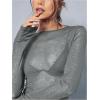 imageWomens Sheer Mesh Long Sleeve T Shirts Boat Neck Slim Fit Tee Tops Going Out See Through ShirtsGrey