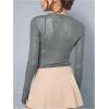 imageWomens Sheer Mesh Long Sleeve T Shirts Boat Neck Slim Fit Tee Tops Going Out See Through ShirtsGrey