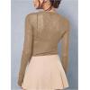 imageWomens Sheer Mesh Long Sleeve T Shirts Boat Neck Slim Fit Tee Tops Going Out See Through ShirtsKhaki