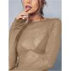 imageWomens Sheer Mesh Long Sleeve T Shirts Boat Neck Slim Fit Tee Tops Going Out See Through ShirtsKhaki