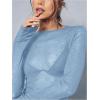imageWomens Sheer Mesh Long Sleeve T Shirts Boat Neck Slim Fit Tee Tops Going Out See Through ShirtsLight Blue