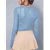 imageWomens Sheer Mesh Long Sleeve T Shirts Boat Neck Slim Fit Tee Tops Going Out See Through ShirtsLight Blue