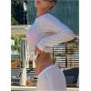 imageWomens Sheer Mesh Long Sleeve T Shirts Boat Neck Slim Fit Tee Tops Going Out See Through ShirtsWhite