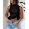 imageWomens Sheer Mesh Mock Neck Tank Tops Sleeveless Asymmetrical Hem Crop Tops ClubwearBlack