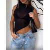 imageWomens Sheer Mesh Mock Neck Tank Tops Sleeveless Asymmetrical Hem Crop Tops ClubwearBlack