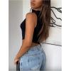 imageWomens Sheer Mesh Mock Neck Tank Tops Sleeveless Asymmetrical Hem Crop Tops ClubwearBlack