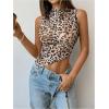 imageWomens Sheer Mesh Mock Neck Tank Tops Sleeveless Asymmetrical Hem Crop Tops ClubwearBrown