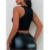 imageWomens Sheer Mesh Sleeveless Tank Top Slim Fit Crew Neck Crop Tops Party Club TopsBlack