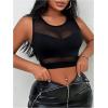 imageWomens Sheer Mesh Sleeveless Tank Top Slim Fit Crew Neck Crop Tops Party Club TopsBlack