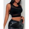 imageWomens Sheer Mesh Sleeveless Tank Top Slim Fit Crew Neck Crop Tops Party Club TopsBlack