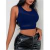 imageWomens Sheer Mesh Sleeveless Tank Top Slim Fit Crew Neck Crop Tops Party Club TopsDeep Blue