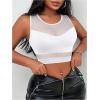 imageWomens Sheer Mesh Sleeveless Tank Top Slim Fit Crew Neck Crop Tops Party Club TopsWhite