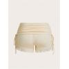 imageWomens Side Drawstring Lace Ruffle Shorts Y2K Ruched Low Rise Mini Stretchy Slim Fit Micro ShortsApricot