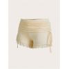 imageWomens Side Drawstring Lace Ruffle Shorts Y2K Ruched Low Rise Mini Stretchy Slim Fit Micro ShortsApricot
