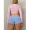 imageWomens Side Drawstring Lace Ruffle Shorts Y2K Ruched Low Rise Mini Stretchy Slim Fit Micro ShortsLight Blue