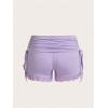 imageWomens Side Drawstring Lace Ruffle Shorts Y2K Ruched Low Rise Mini Stretchy Slim Fit Micro ShortsMauve Purple