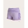 imageWomens Side Drawstring Lace Ruffle Shorts Y2K Ruched Low Rise Mini Stretchy Slim Fit Micro ShortsMauve Purple