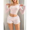 imageWomens Side Drawstring Lace Ruffle Shorts Y2K Ruched Low Rise Mini Stretchy Slim Fit Micro ShortsRed and White