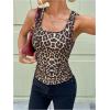imageWomens Sleeveless Camo Print Tank Top Scoop Neck Slim Fit Ruched Vest Top Summer Tee ShirtsLeopard Brown