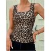 imageWomens Sleeveless Camo Print Tank Top Scoop Neck Slim Fit Ruched Vest Top Summer Tee ShirtsLeopard Brown