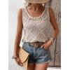 imageWomens Sleeveless Crochet Tank Top Knitted Sweater Vest Hollow Out Scoop Neck Tops Boho Cover Up PulloverApricot