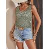 imageWomens Sleeveless Crochet Tank Top Knitted Sweater Vest Hollow Out Scoop Neck Tops Boho Cover Up PulloverGreen