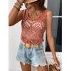 imageWomens Sleeveless Crochet Tank Top Knitted Sweater Vest Hollow Out Scoop Neck Tops Boho Cover Up PulloverOrange