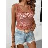 imageWomens Sleeveless Crochet Tank Top Knitted Sweater Vest Hollow Out Scoop Neck Tops Boho Cover Up PulloverOrange