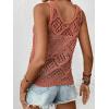 imageWomens Sleeveless Crochet Tank Top Knitted Sweater Vest Hollow Out Scoop Neck Tops Boho Cover Up PulloverOrange