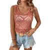 imageWomens Sleeveless Crochet Tank Top Knitted Sweater Vest Hollow Out Scoop Neck Tops Boho Cover Up PulloverOrange