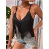 imageWomens Sleeveless Fringe Camisole Tops V Neck Spaghetti Strap Summer Cami ShirtsBlack
