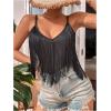 imageWomens Sleeveless Fringe Camisole Tops V Neck Spaghetti Strap Summer Cami ShirtsBlack