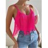 imageWomens Sleeveless Fringe Camisole Tops V Neck Spaghetti Strap Summer Cami ShirtsHot Pink