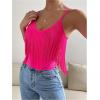 imageWomens Sleeveless Fringe Camisole Tops V Neck Spaghetti Strap Summer Cami ShirtsHot Pink