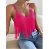 imageWomens Sleeveless Fringe Camisole Tops V Neck Spaghetti Strap Summer Cami ShirtsHot Pink