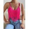 imageWomens Sleeveless Fringe Camisole Tops V Neck Spaghetti Strap Summer Cami ShirtsHot Pink