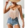imageWomens Sleeveless Fringe Camisole Tops V Neck Spaghetti Strap Summer Cami ShirtsKhaki