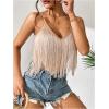 imageWomens Sleeveless Fringe Camisole Tops V Neck Spaghetti Strap Summer Cami ShirtsKhaki
