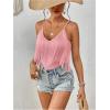 imageWomens Sleeveless Fringe Camisole Tops V Neck Spaghetti Strap Summer Cami ShirtsPure Pink