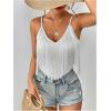 imageWomens Sleeveless Fringe Camisole Tops V Neck Spaghetti Strap Summer Cami ShirtsWhite
