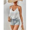 imageWomens Sleeveless Fringe Camisole Tops V Neck Spaghetti Strap Summer Cami ShirtsWhite