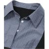 imageWomens Striped Button Front Collared Blouse Shirts Long Sleeve Slim Fit Asymmetrical Hem Work TopsDark Blue