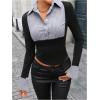 imageWomens Striped Button Front Collared Blouse Shirts Long Sleeve Slim Fit Asymmetrical Hem Work TopsDusty Purple