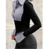 imageWomens Striped Button Front Collared Blouse Shirts Long Sleeve Slim Fit Asymmetrical Hem Work TopsDusty Purple