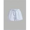 imageWomens Striped Print Drawstring Elastic Waist Shorts Casual Wide Leg Low Rise Summer Boxer ShortsBlue and White
